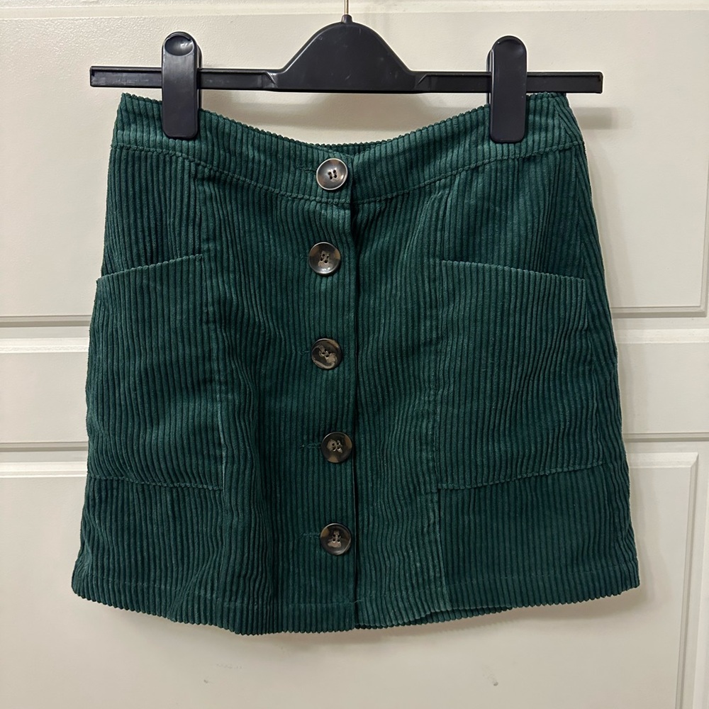Topshop emerald green mini corduroy skirt buttons